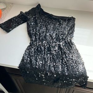 Black sequin one shoulder dress
